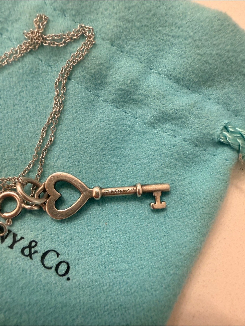 Tiffany & Co. Silver Heart Key Pendant on Chain